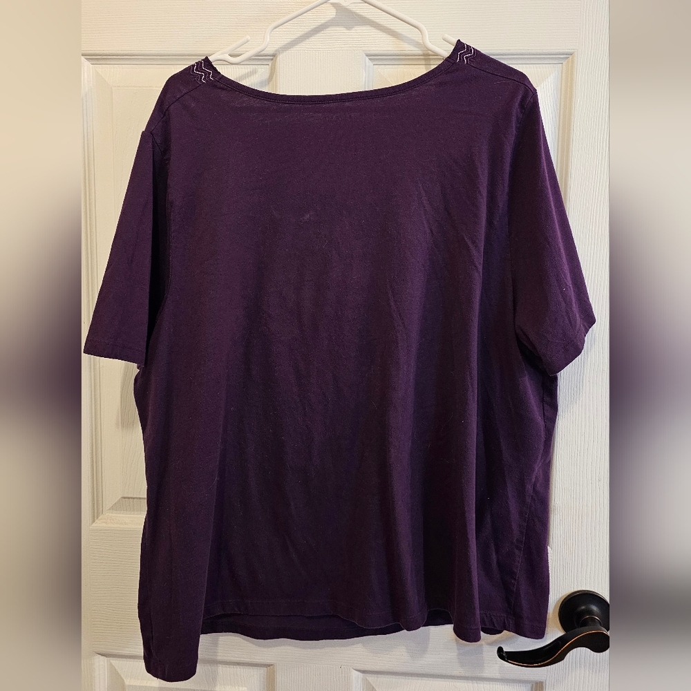 Women’s Embroidered Short Sleeve Tee - Purple - Picture 2 of 5